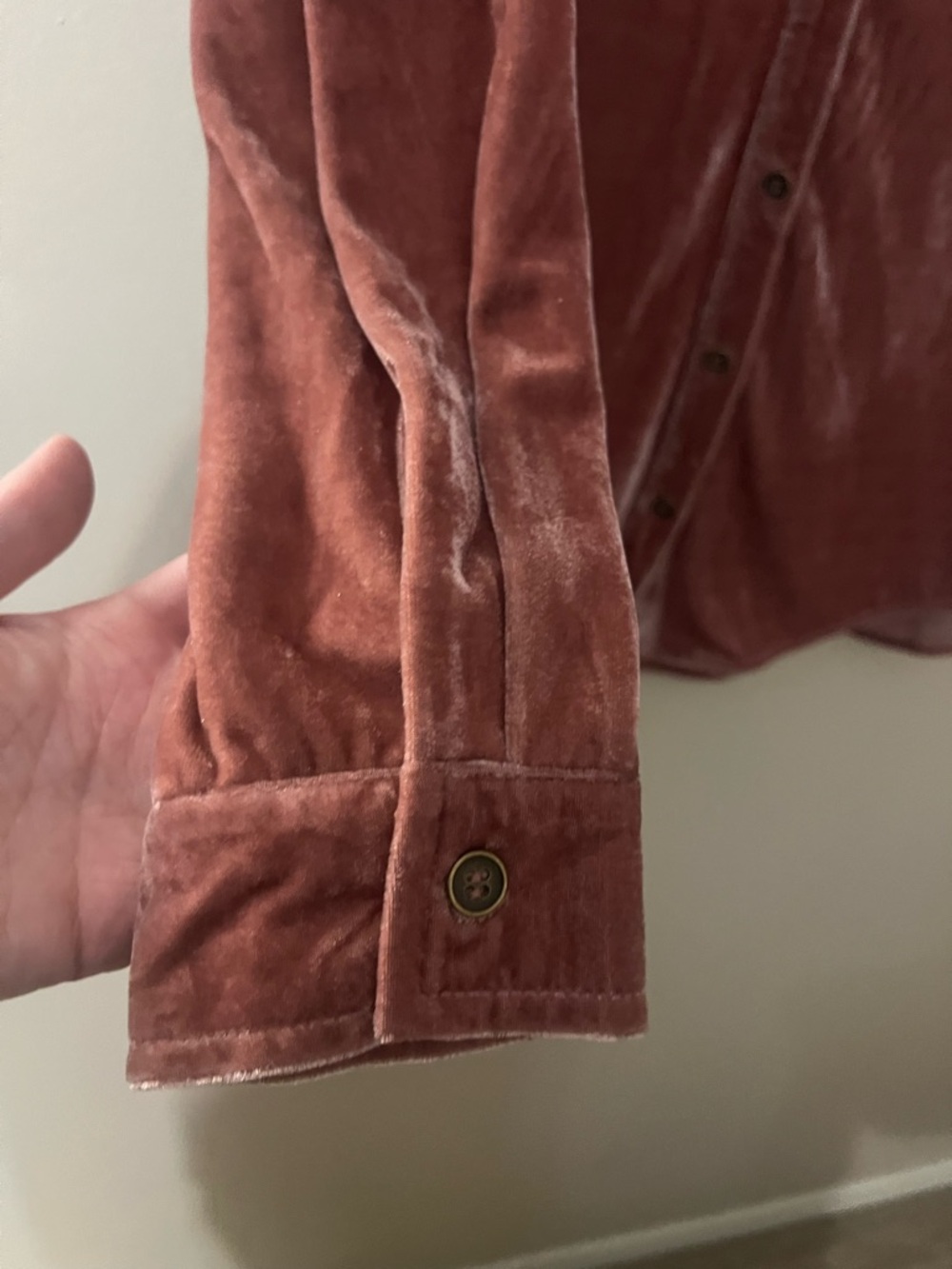 Umgee Dusty Rose Velvet Button-Up Long Sleeve - Picture 4 of 6